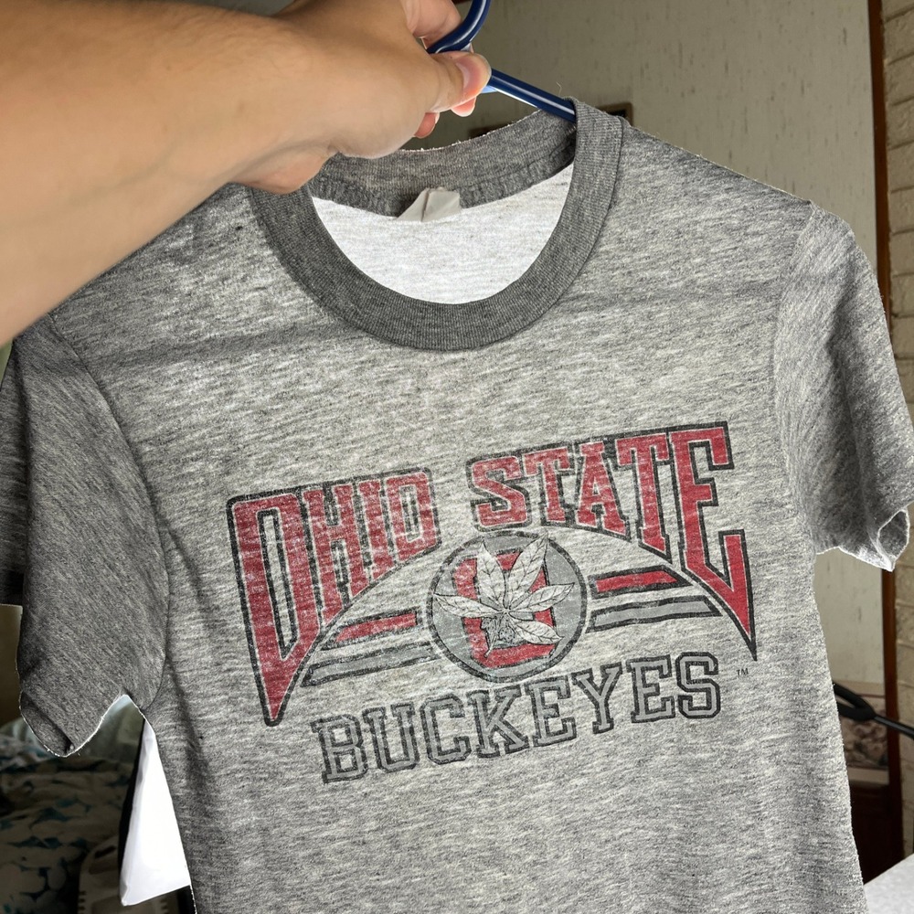 Vintage Ohio State Buckeyes T-Shirt Mens XS Gray Paper Thin Single Stitch 80s